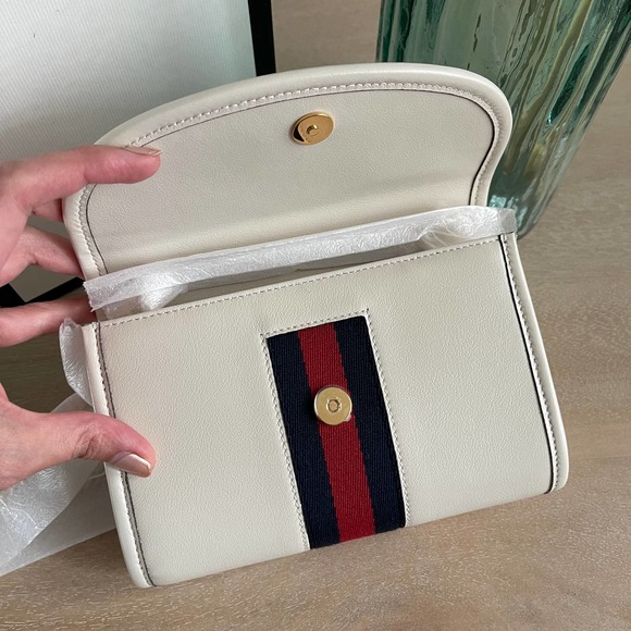 ❌SOLD❌NEW Gucci Mini Rajah White Leather Cross Body Bag Chain Wallet - Picture 6 of 8